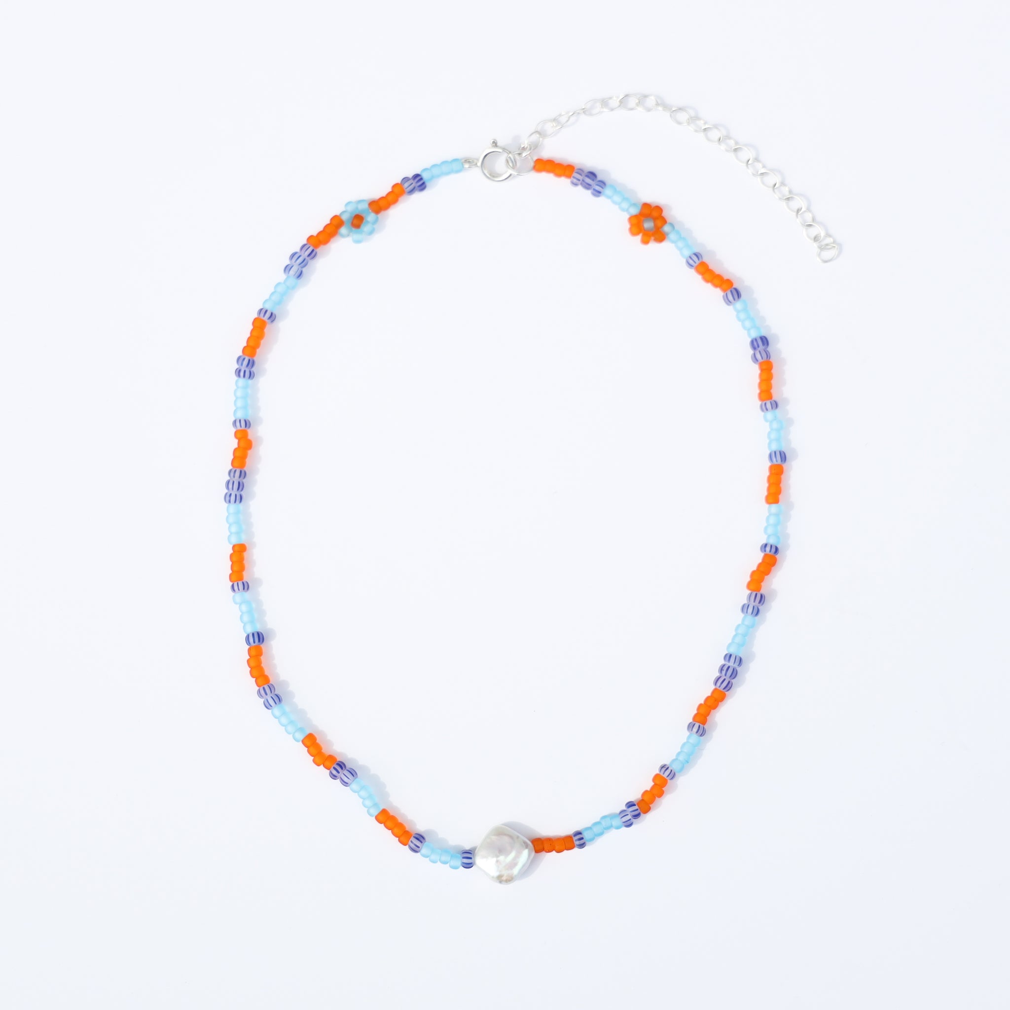 Blue Skies & Persimmons Hand-Beaded Necklace