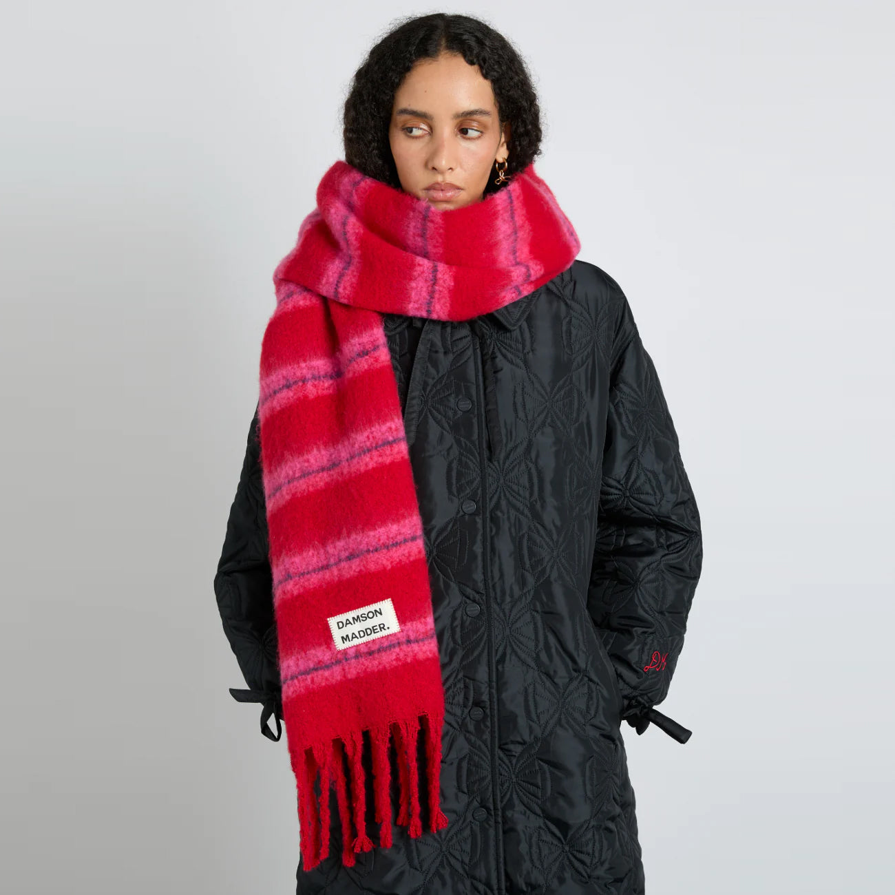 Pink & Red Fluffy Stripe Scarf