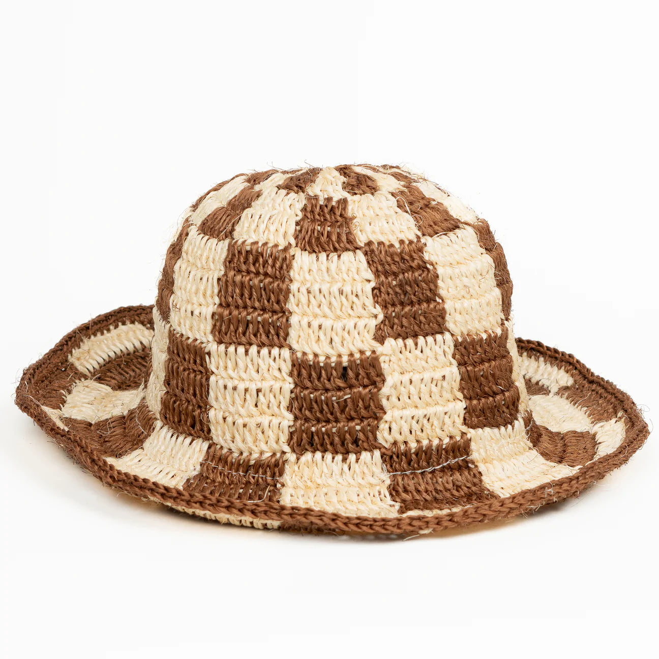 Woven Bucket Hat (Brown Checkered)