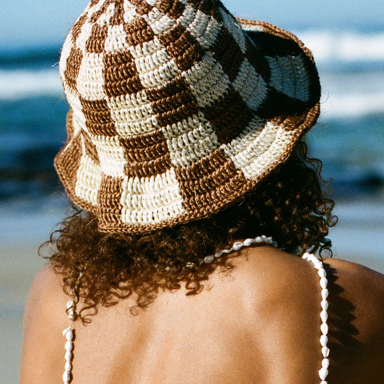 Checkered Straw Bucket Hat