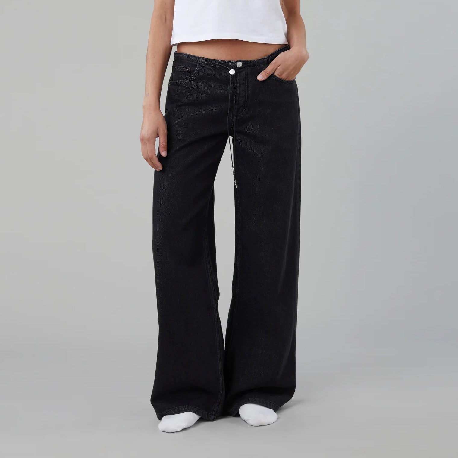 Cool Wide Leg Drawstring Jeans